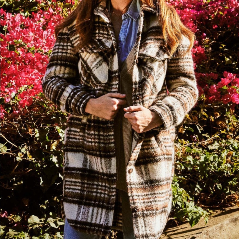 Blank NYC Brown Plaid Teddy Jacket